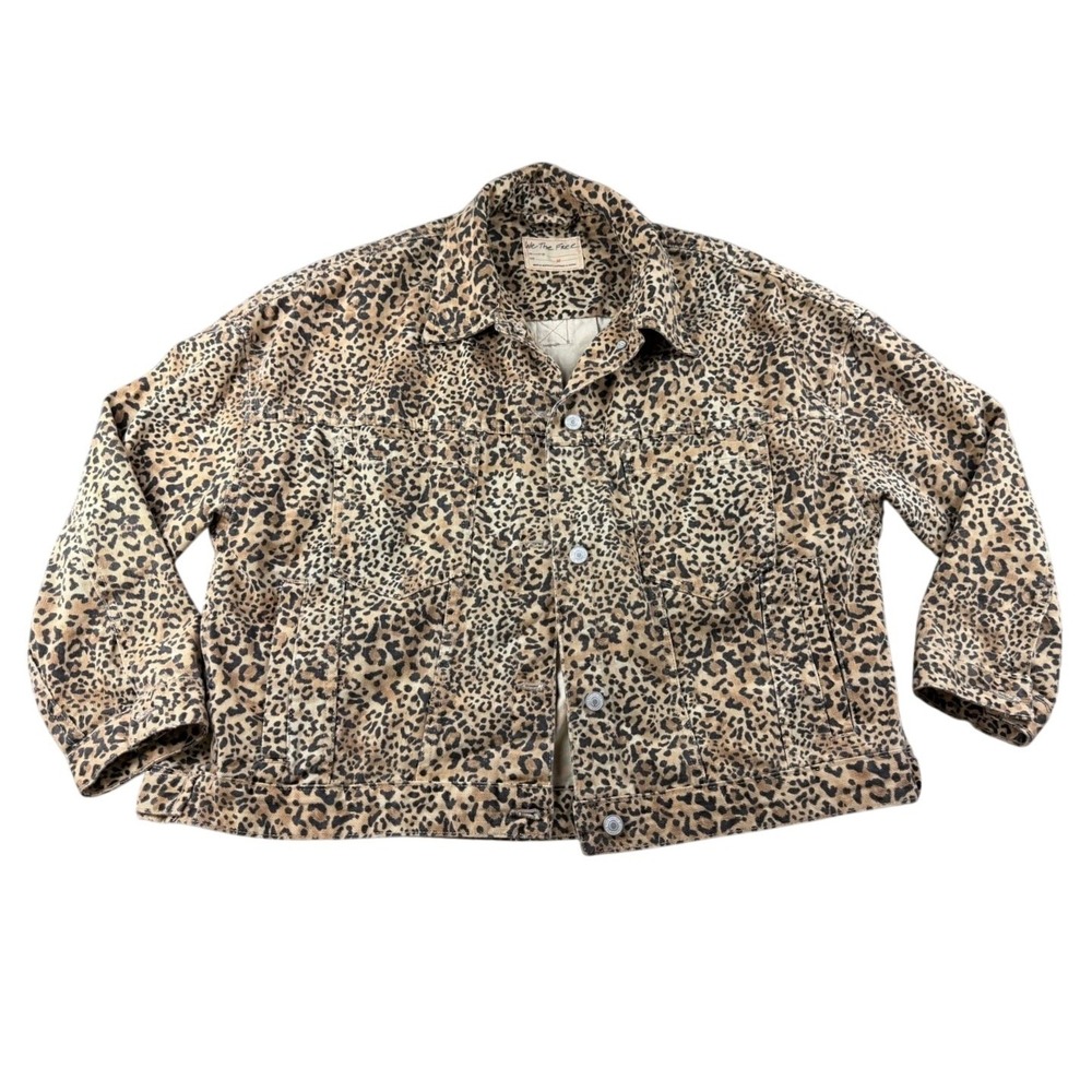 We The Free Jacket Women M Multicolor Opal Swing Printed Denim Leopard Festival